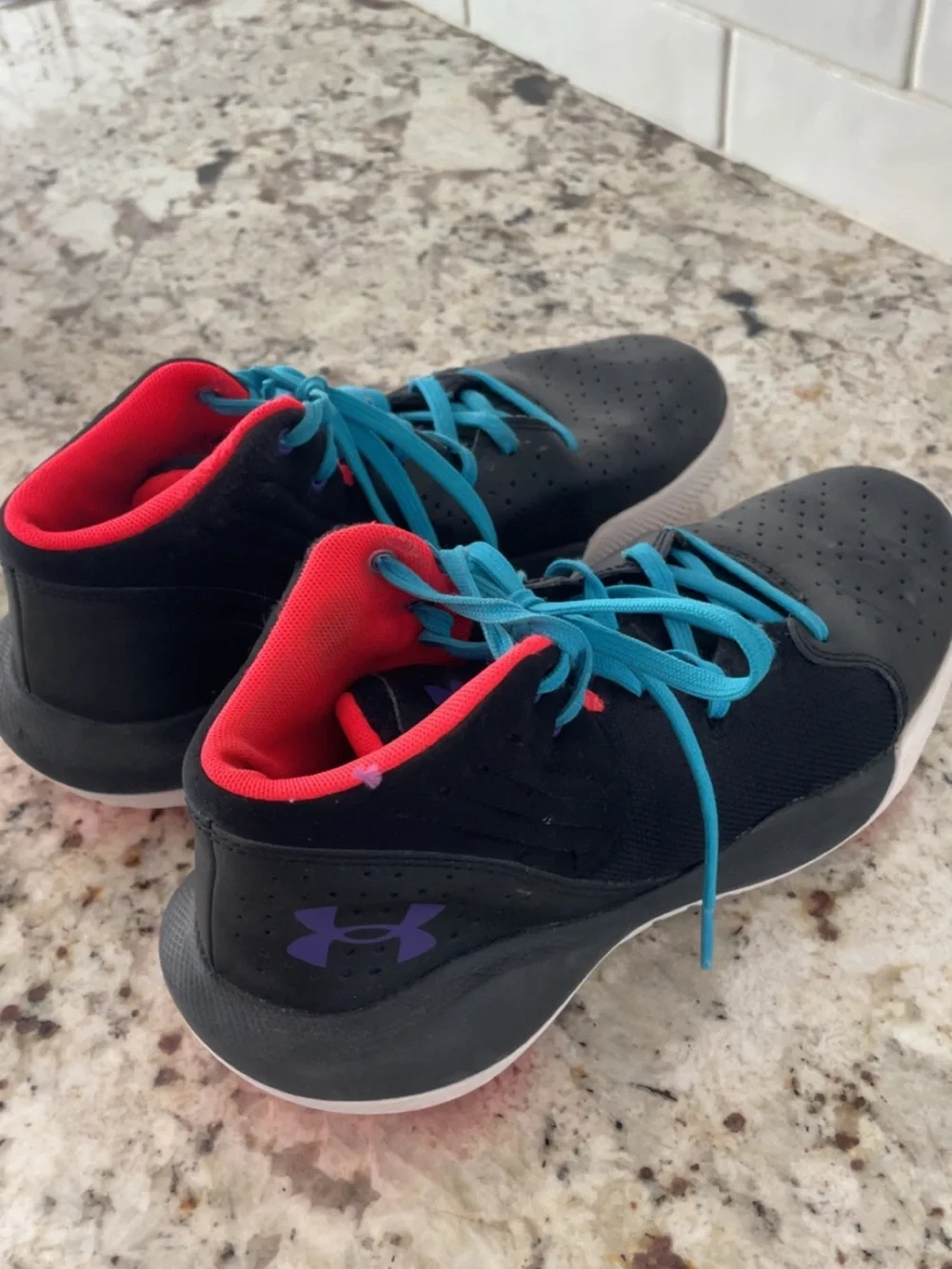 Women’s Black Athletic (basketball) Shoes with Bright Blue Laces & Coral detail